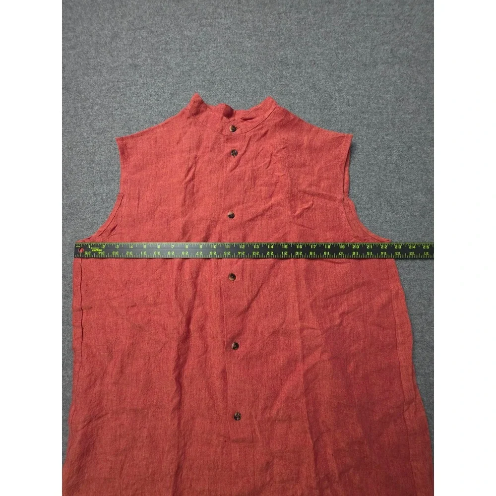 Eskandar Two Piece Linen Set Womens Size 1 Red Sleeveless Side Slit Button Front